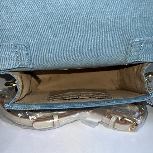 NANETTE LEPORE Denim Bow Crossbody With Chain Strap 8Wx5.5Hin - Picture 12 of 14